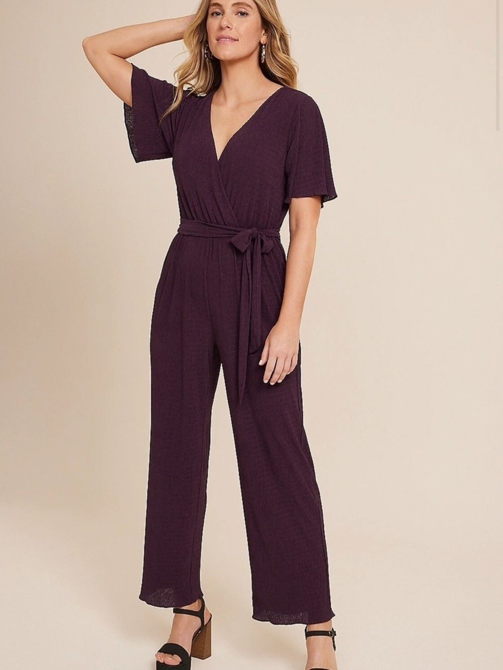 Maurices Plum Wrap-Style Jumpsuit with Tie Waist